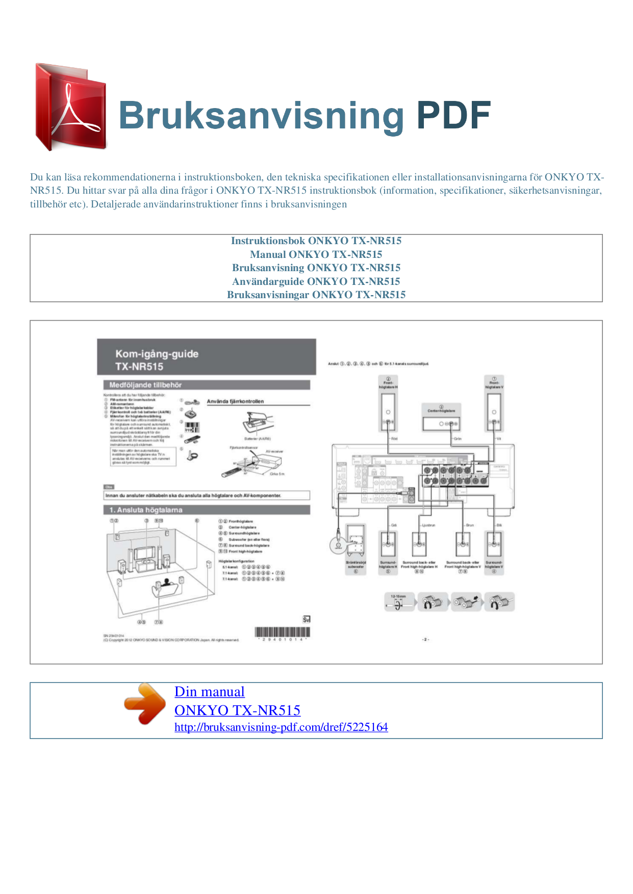 Download free pdf for Onkyo TX-NR515 Receiver manual