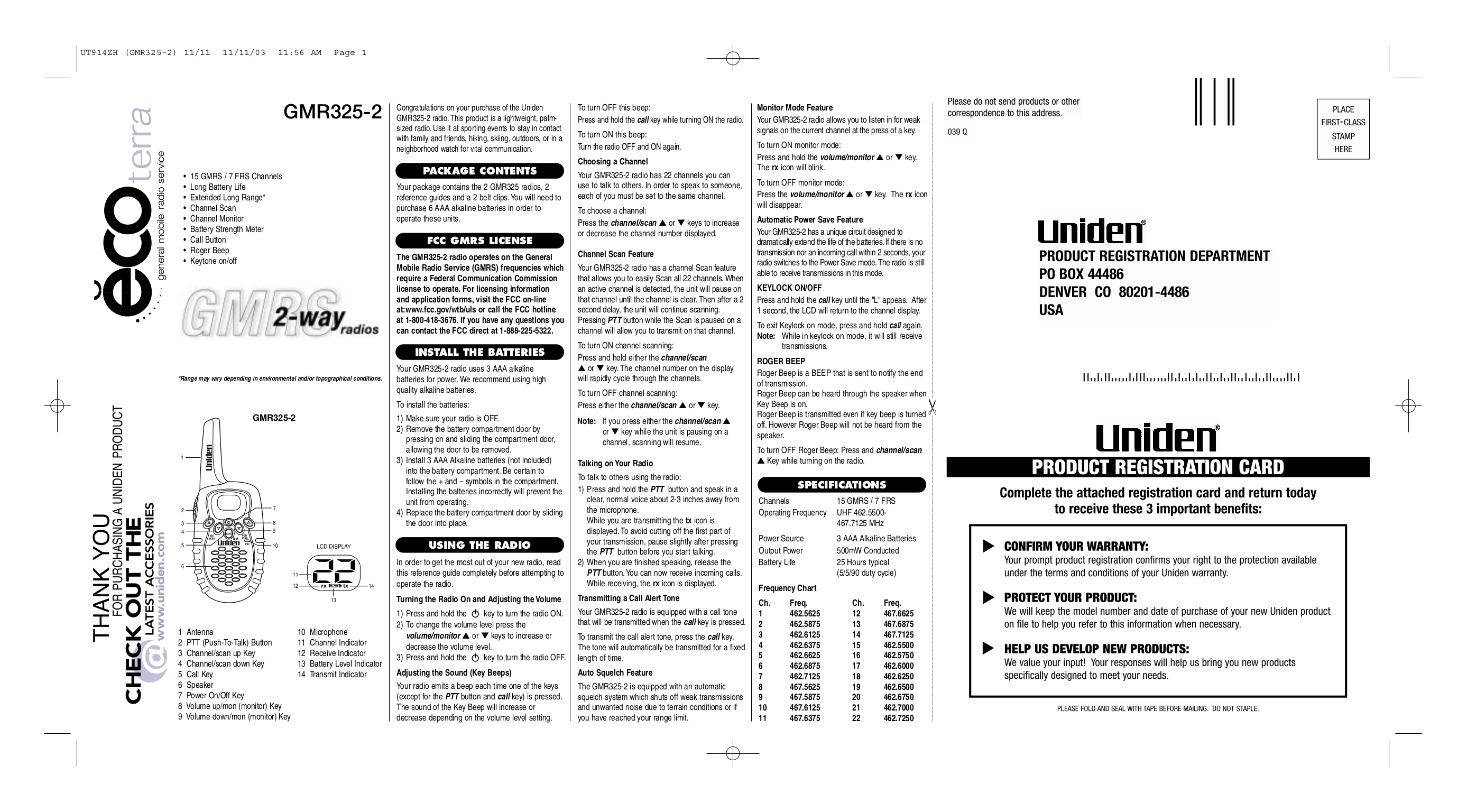 Download free pdf for Uniden GMR3252 2way Radio manual
