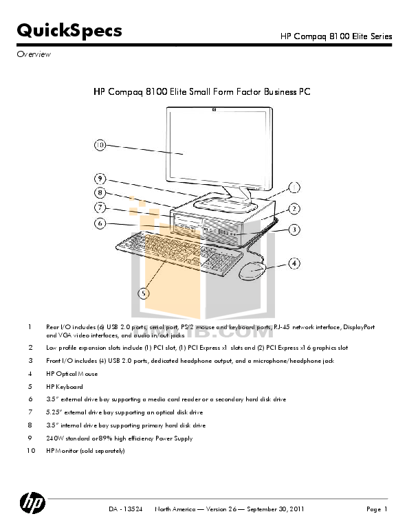 Download free pdf for HP Compaq Elite 8200 CMT Desktop manual