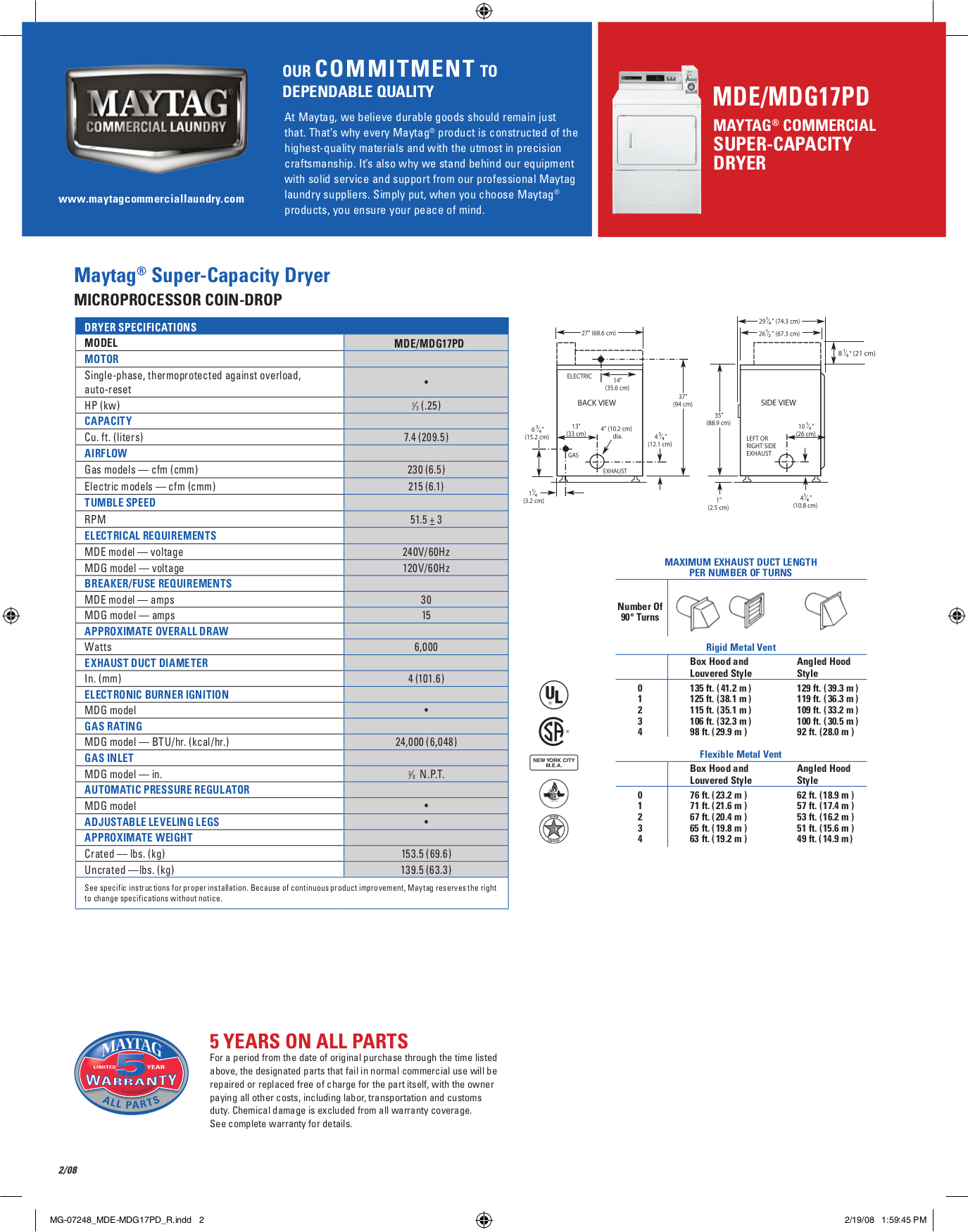 PDF manual for Maytag Dryer MDE17MN