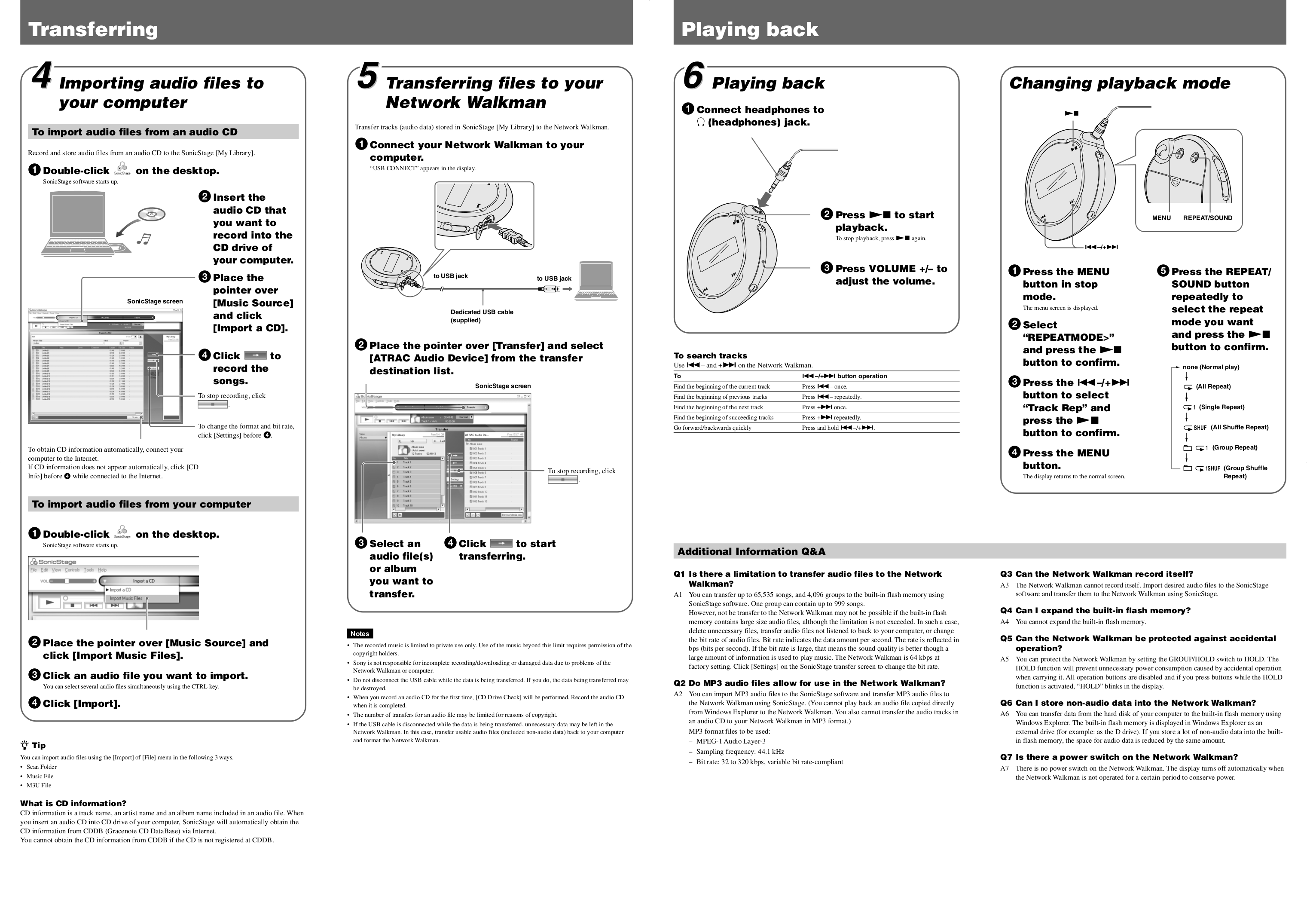 PDF manual for Sony MP3 Player Walkman NWE103
