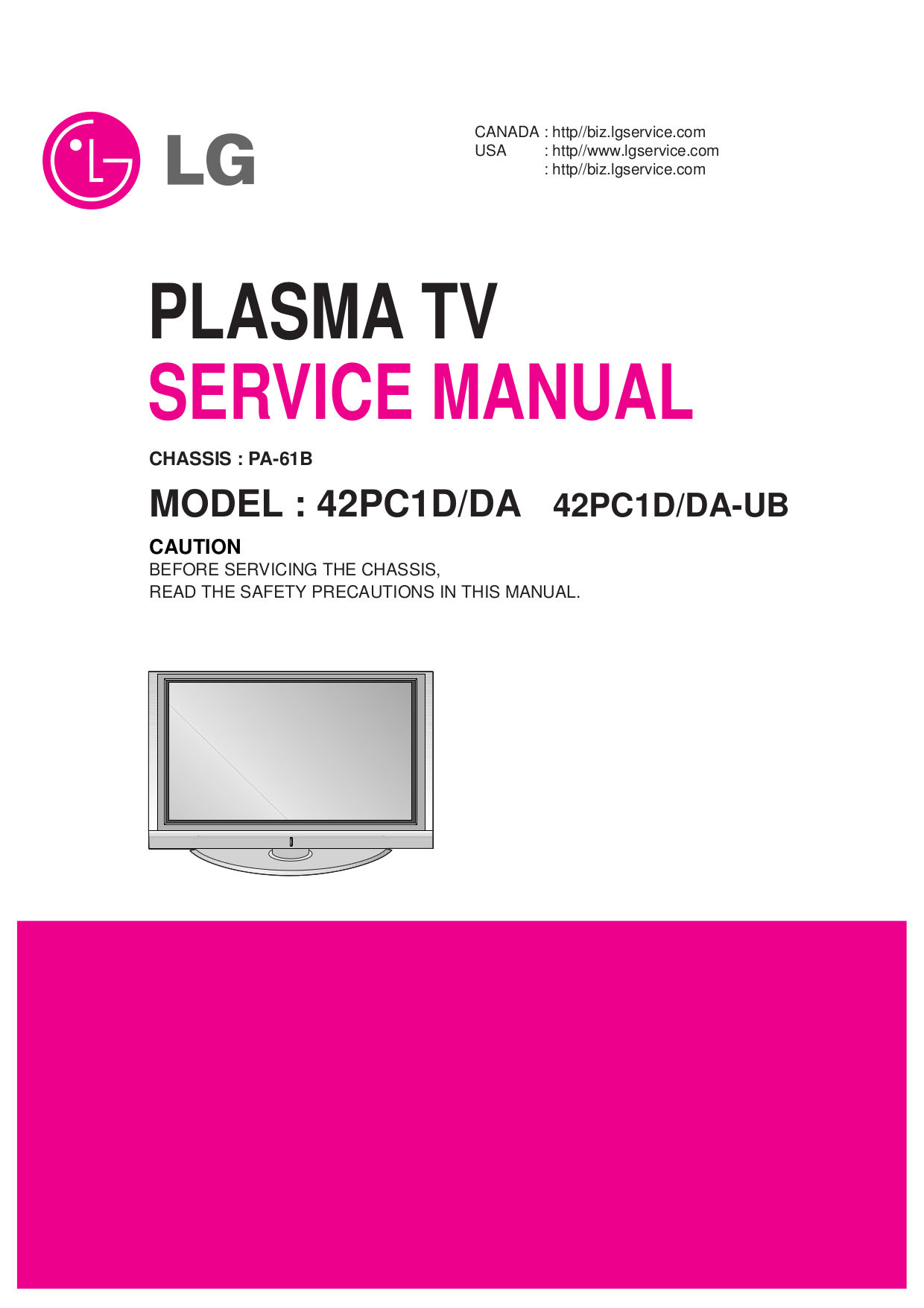 PDF manual for LG TV 42PC1DA