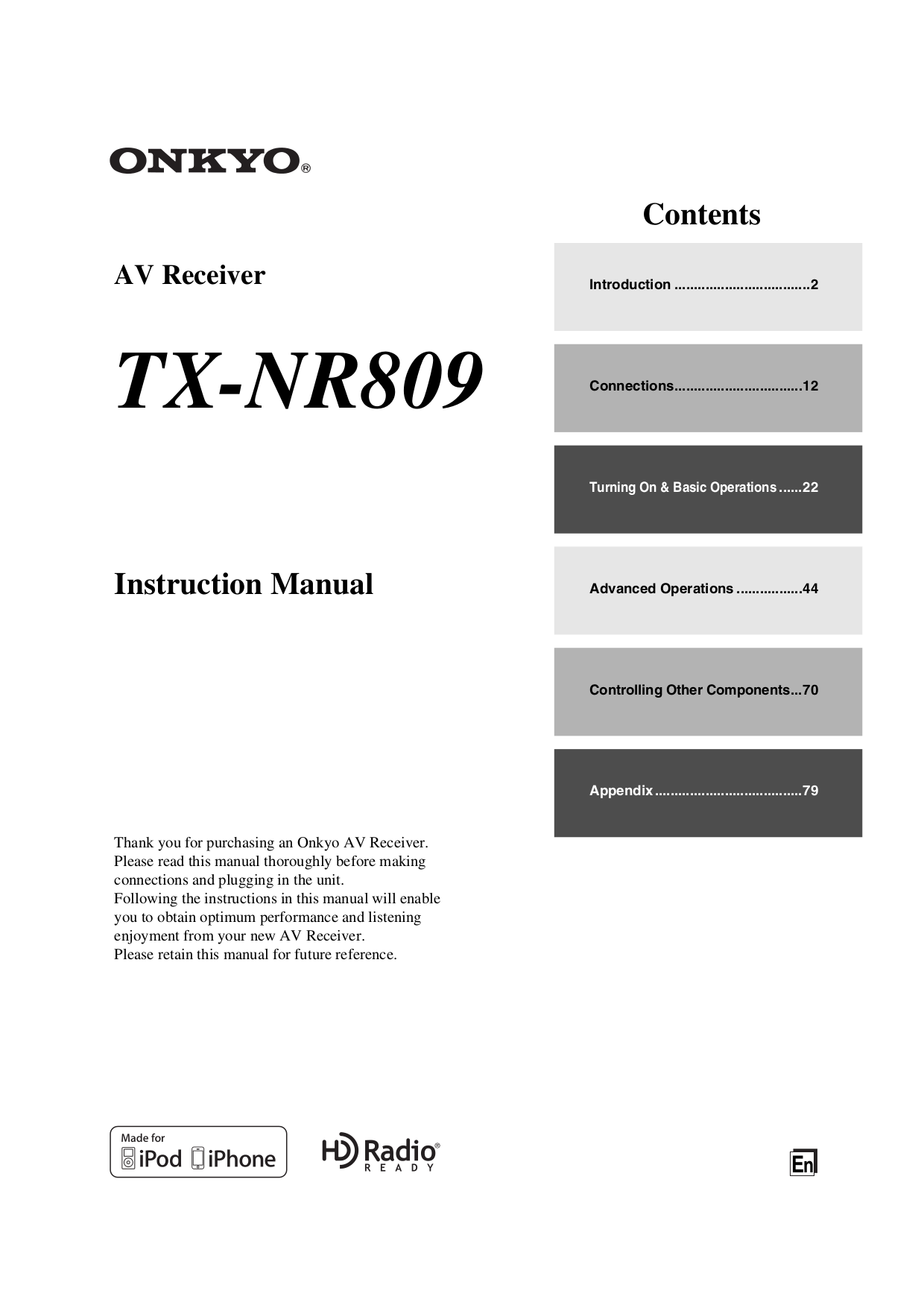 PDF manual for Onkyo Receiver TXNR809