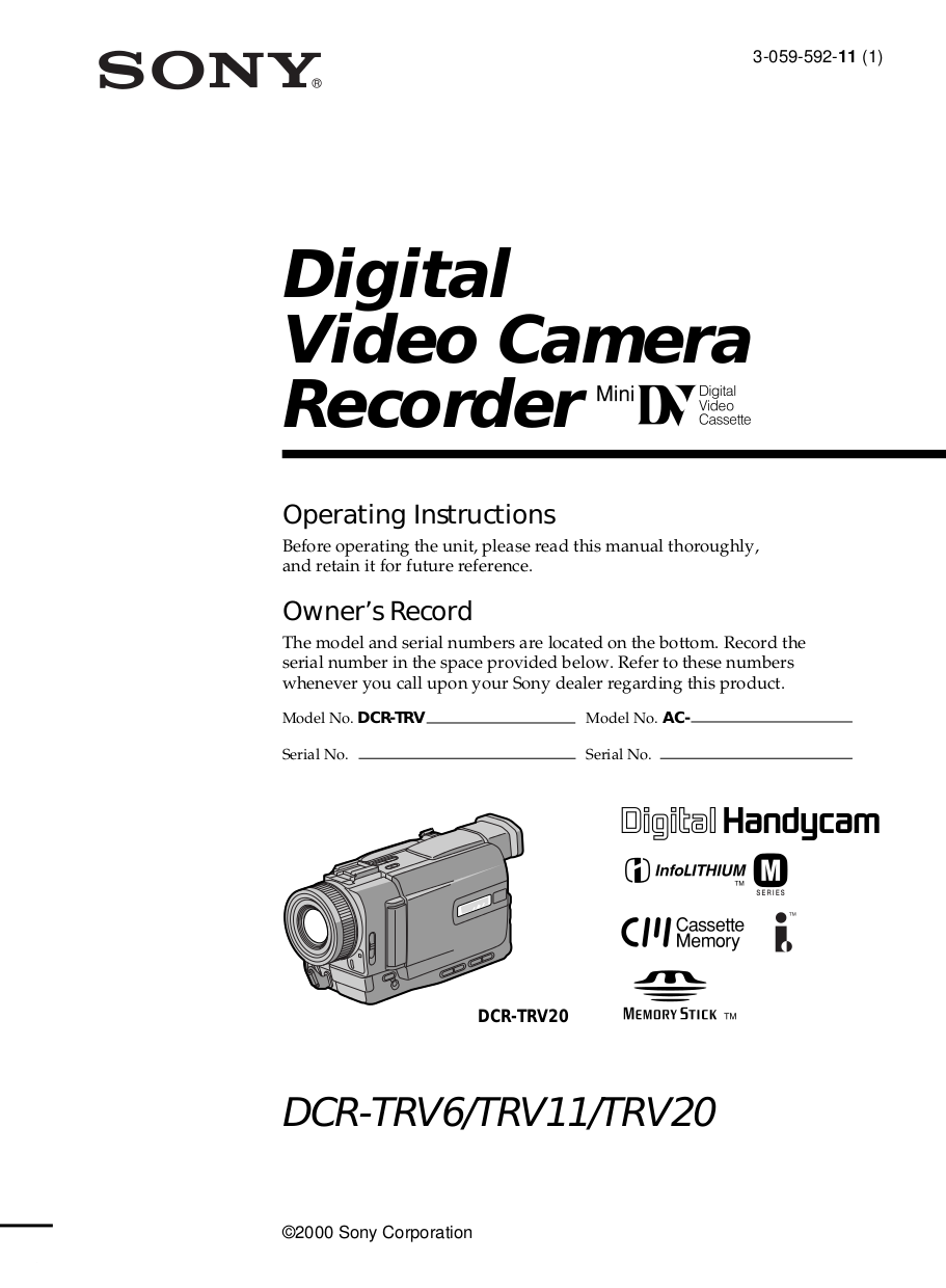 Download free pdf for Sony Handycam DCR-TRV22 Camcorders manual