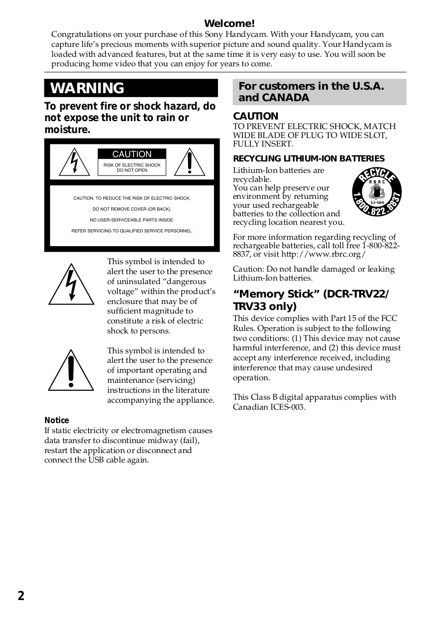 PDF manual for Sony Camcorders Handycam DCR-TRV22