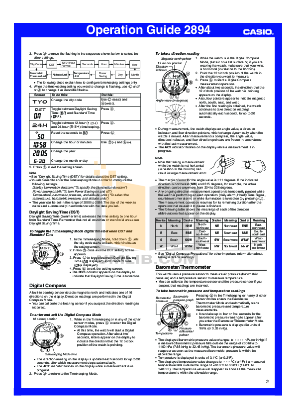 casio pathfinder instructions