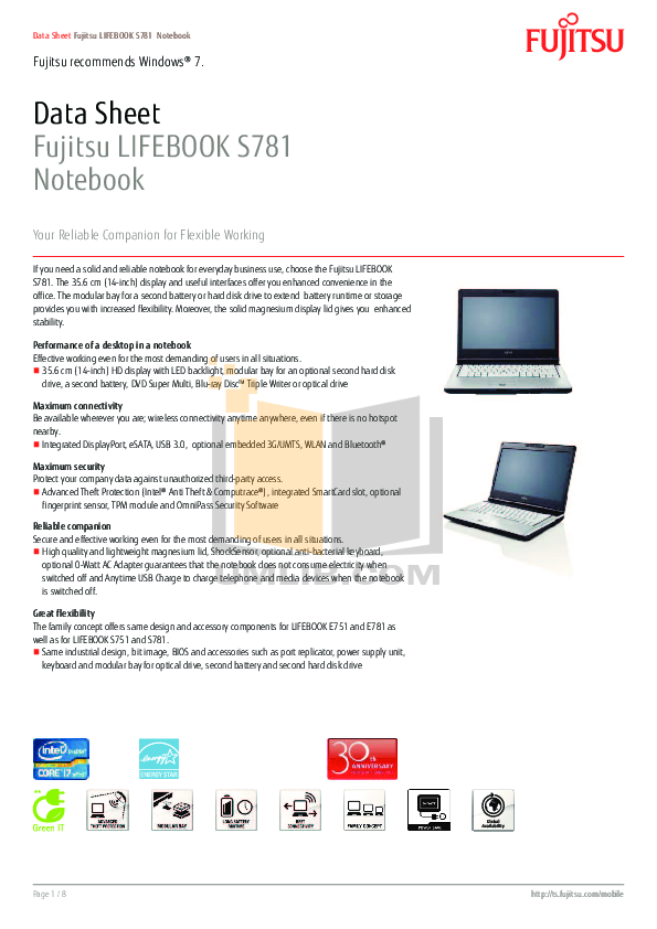Download free pdf for Fujitsu Lifebook S751 Laptop manual