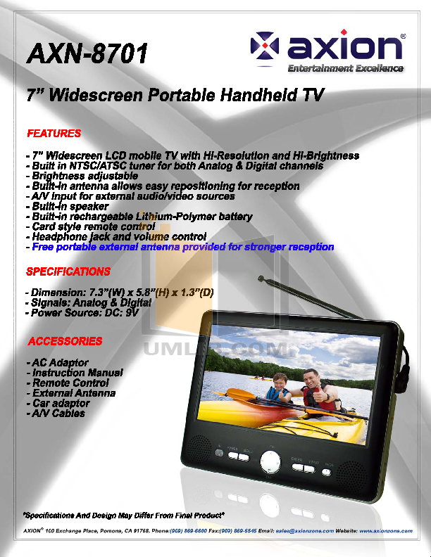 Download free pdf for Axion AXN-8701 TV manual