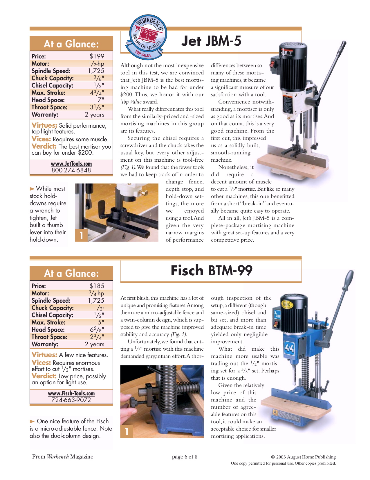 PDF manual for Jet Other JBM5 Mortiser