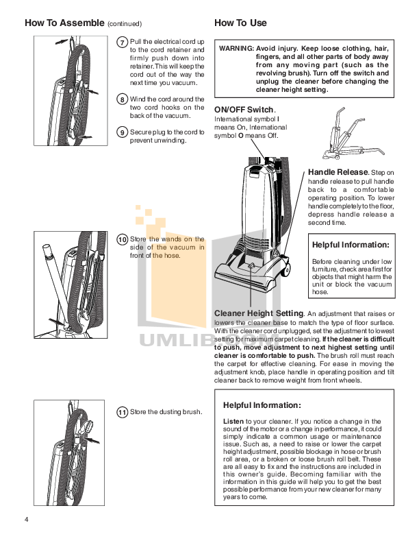 PDF manual for Eureka Vacuum Maxima 4700D
