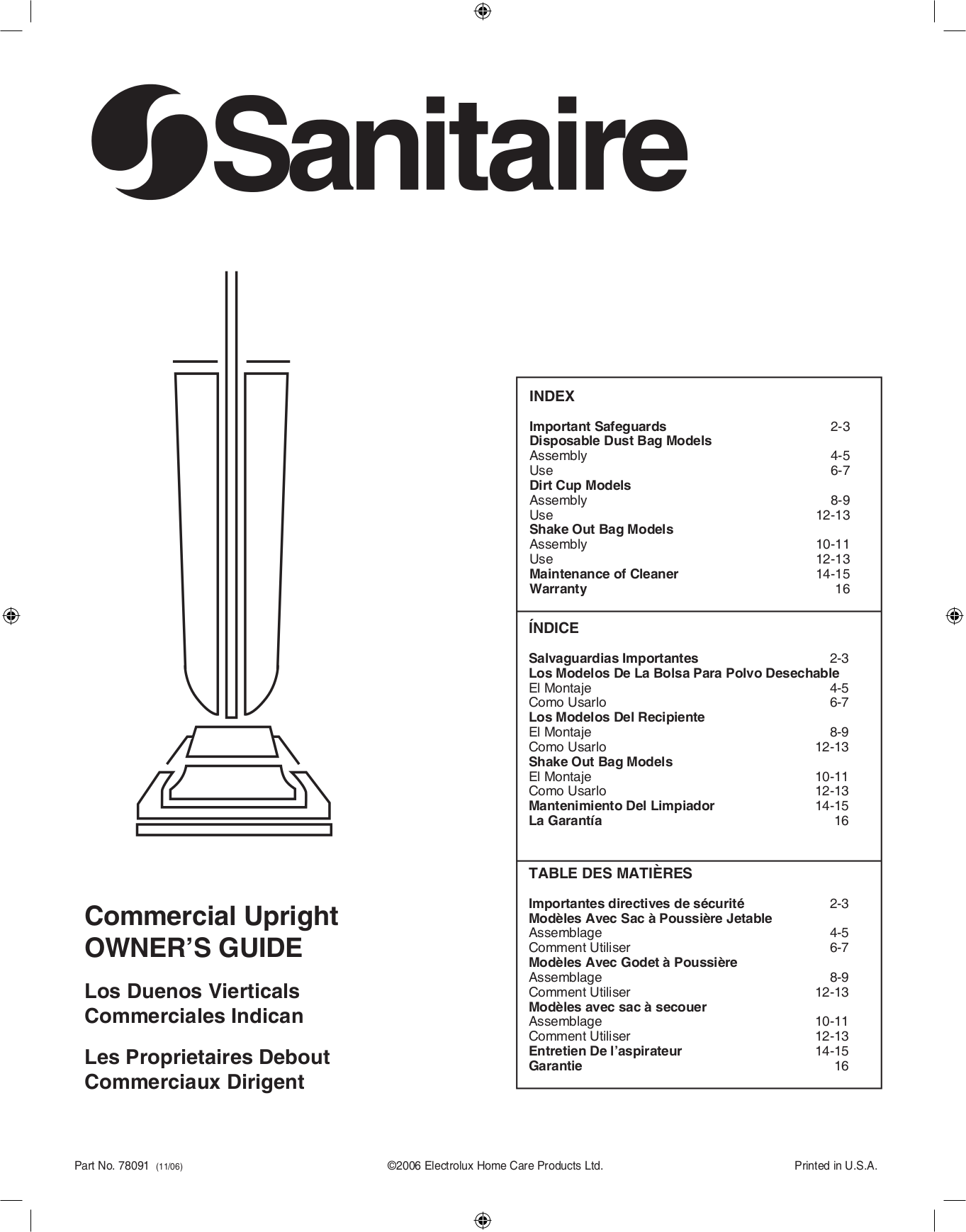 Download free pdf for Sanitaire Quick Kleen SC886 Vacuum ...