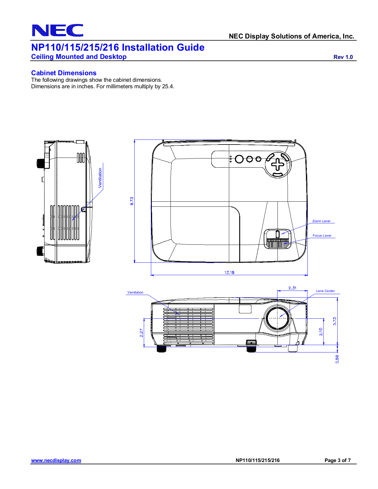 PDF manual for NEC Projector NP110