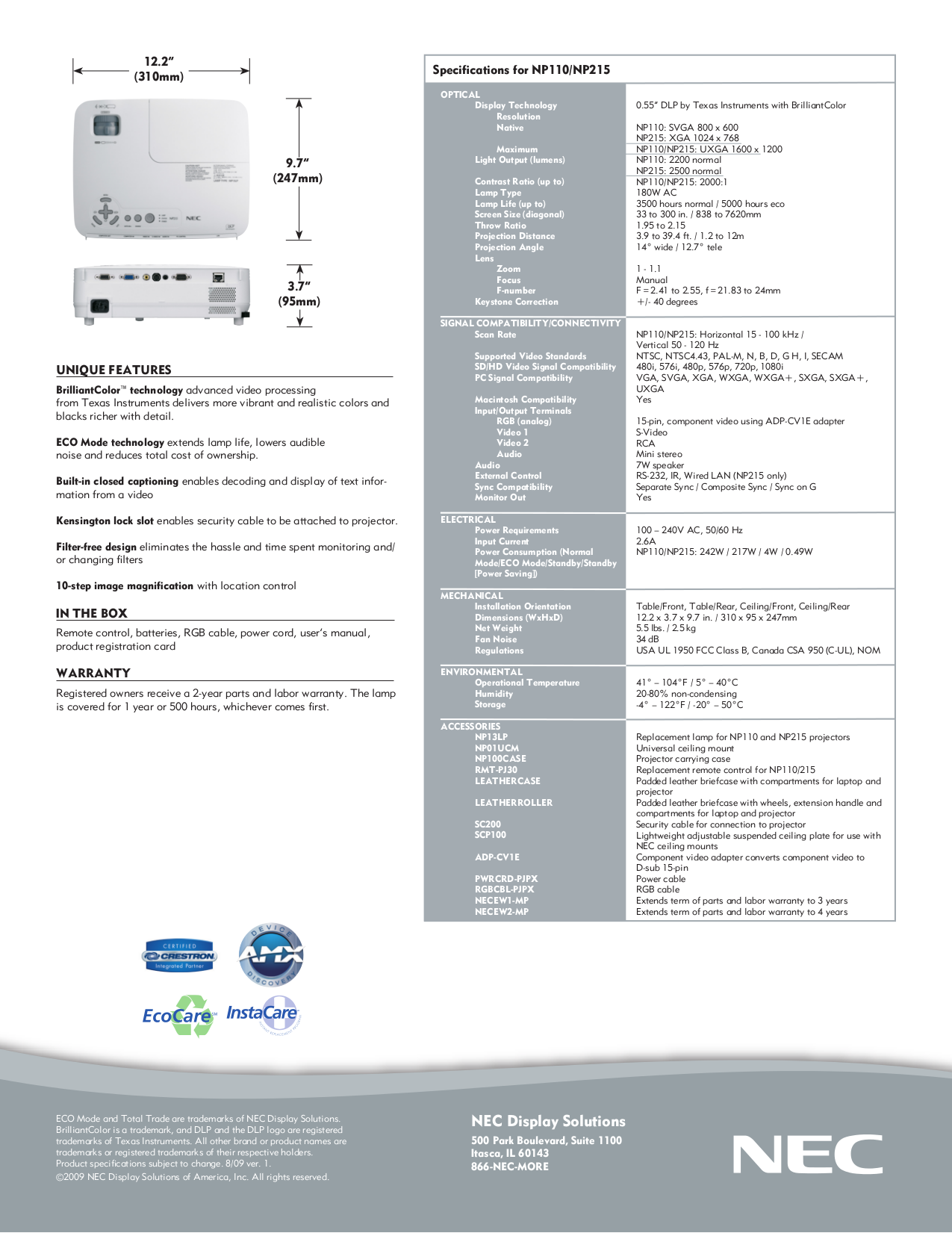 PDF manual for NEC Projector NP110