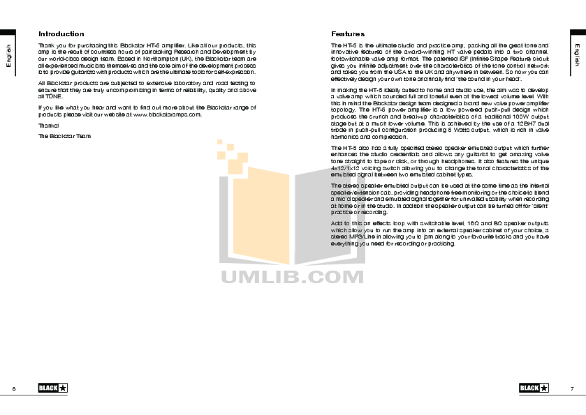 PDF manual for Blackstar Amp HT-5R