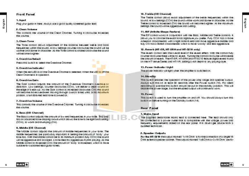 PDF manual for Blackstar Amp HT-5R