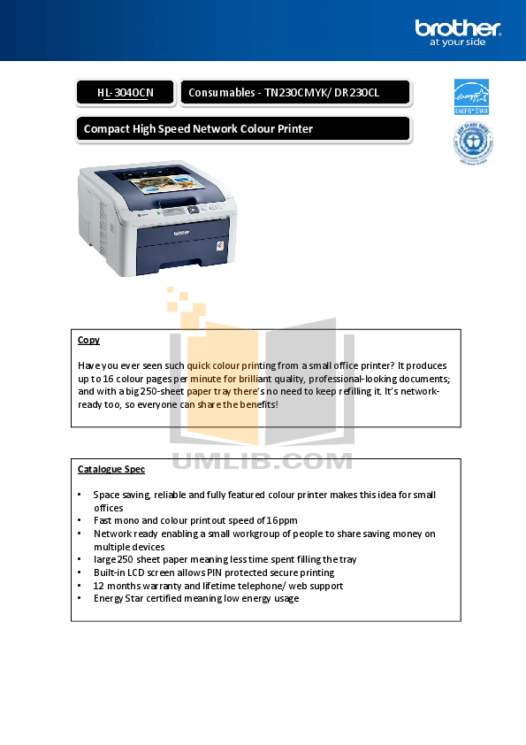 Download free pdf for Brother HL-3040CN Printer manual