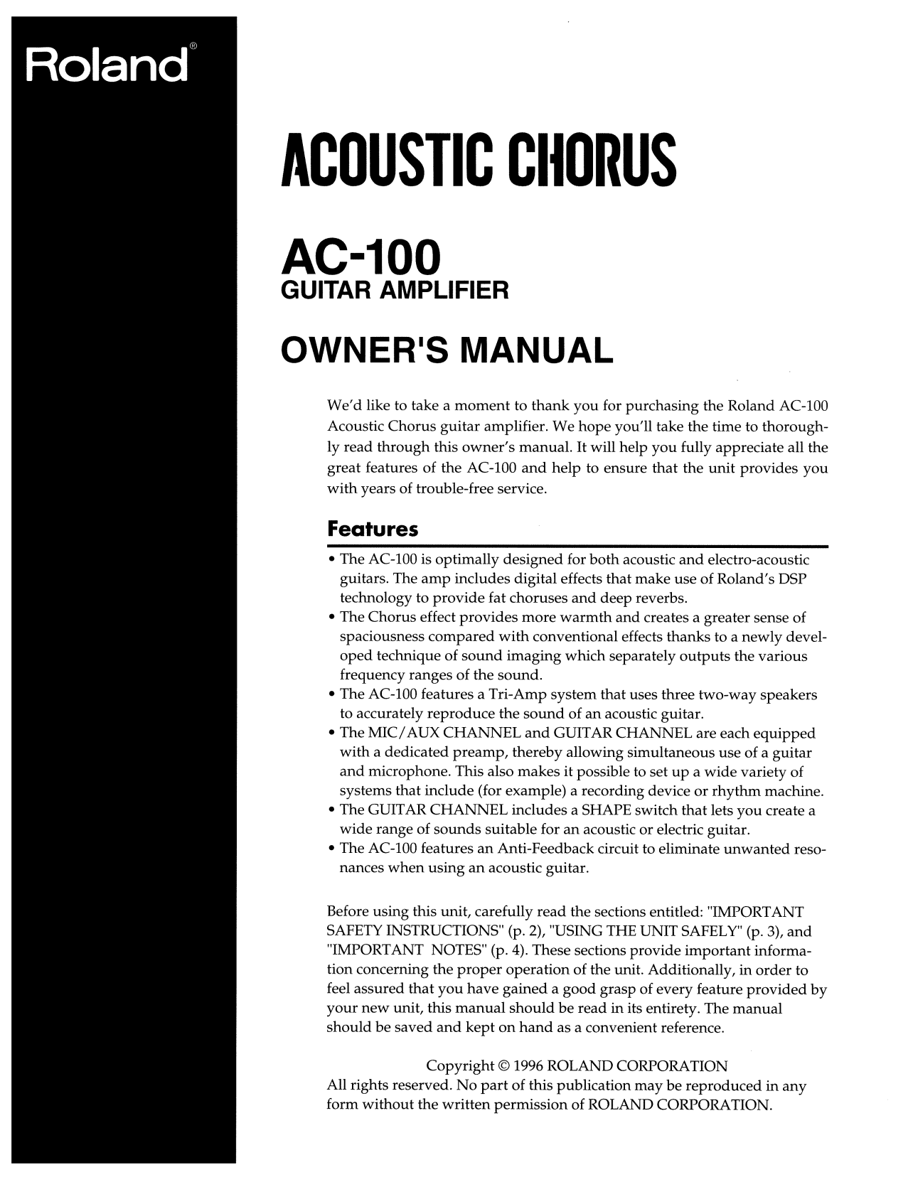 PDF manual for Roland Amp AC-100