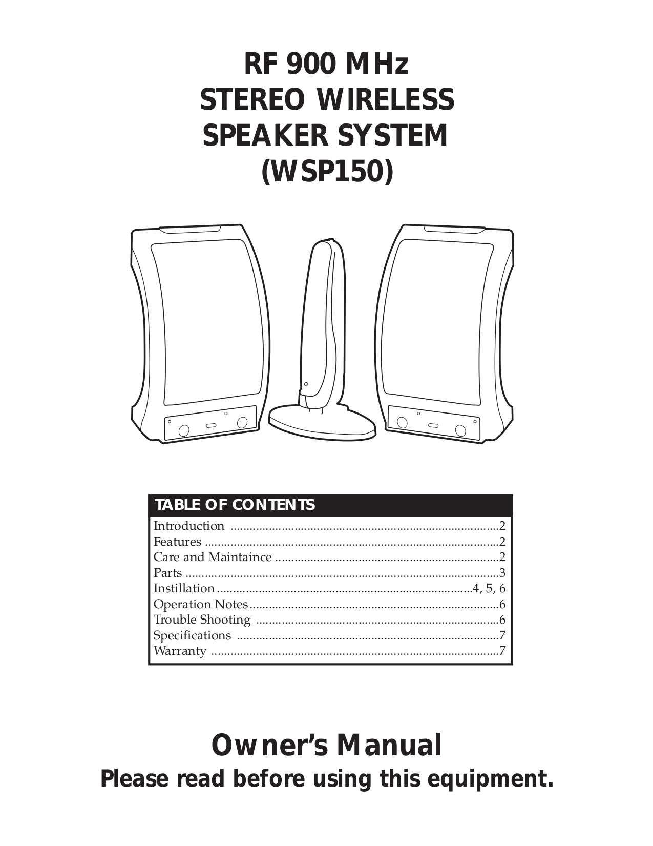 Download free pdf for RCA WSP150 Speaker manual