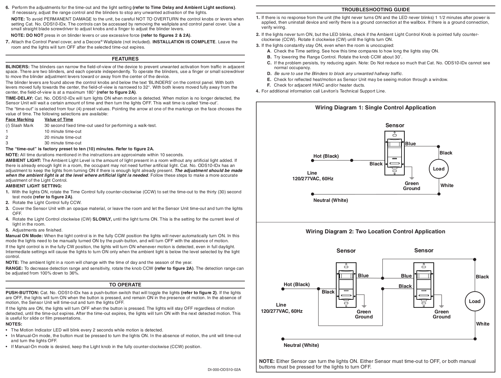 PDF Manual For Leviton Other ODS10-IDx Occupancy Sensor