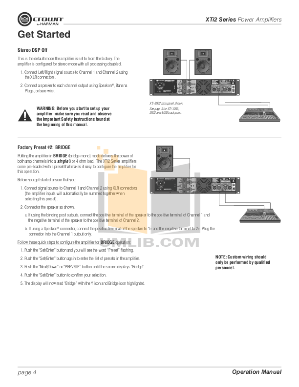 PDF manual for Crown Amp XTi 1000