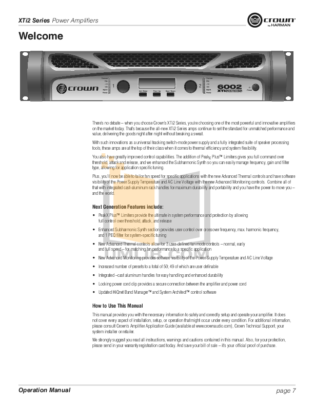 PDF manual for Crown Amp XTi 1000