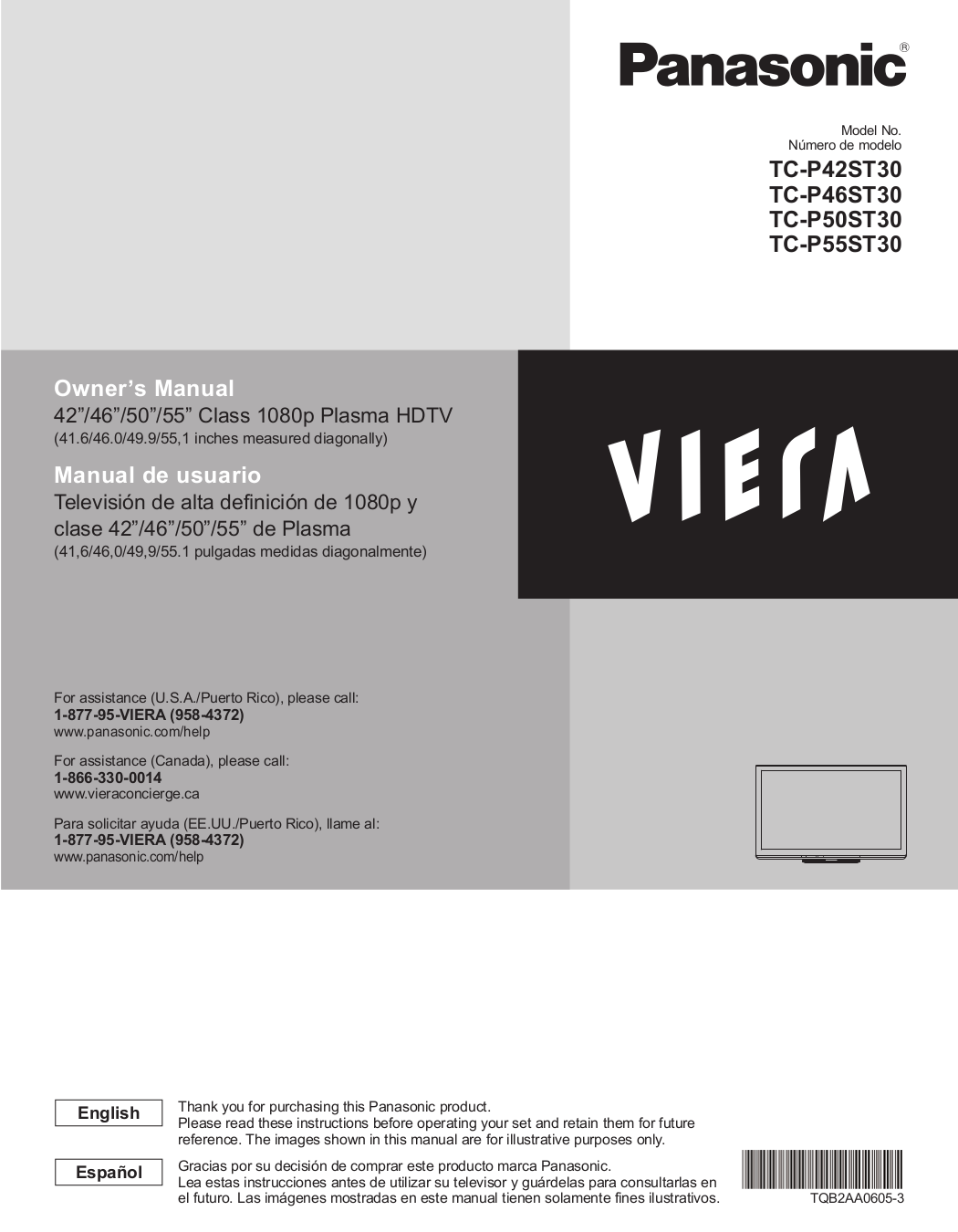 PDF manual for Panasonic TV Viera TCP42ST30