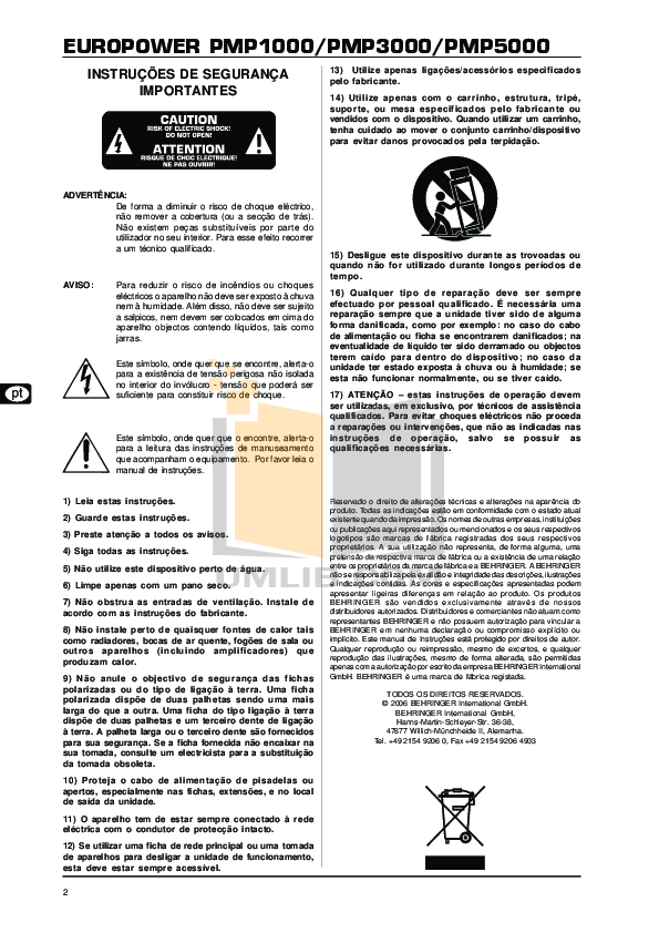 PDF manual for Behringer Other EUROPOWER PMP3000 Mixers