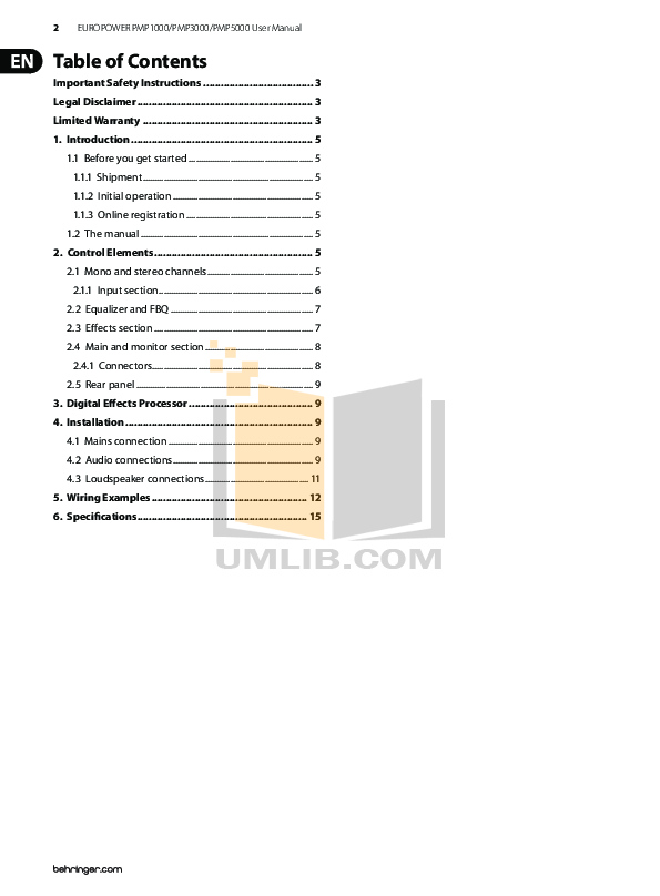 PDF manual for Behringer Other EUROPOWER PMP3000 Mixers