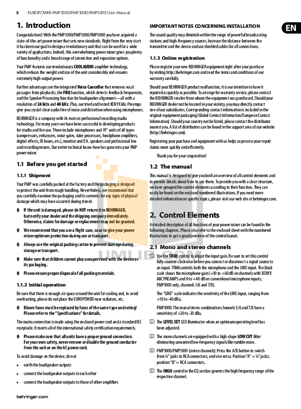 PDF manual for Behringer Other EUROPOWER PMP3000 Mixers