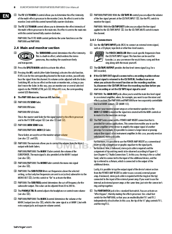 PDF manual for Behringer Other EUROPOWER PMP3000 Mixers