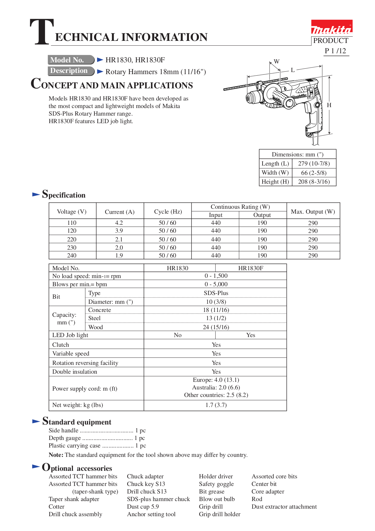 Download free pdf for Makita HR1830 Rotary Hammer Other manual