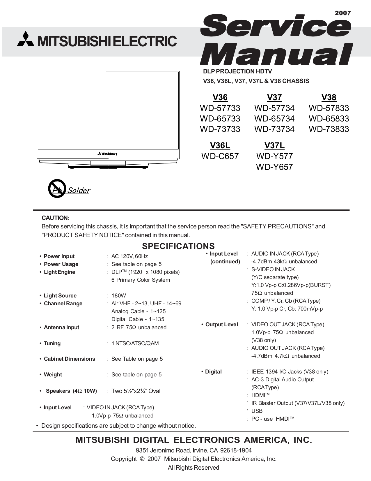 PDF manual for Mitsubishi TV WD-73737