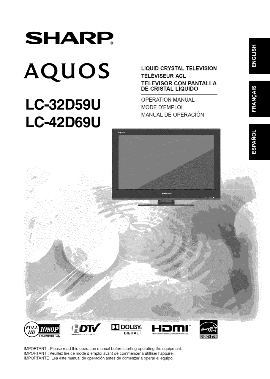 PDF manual for Sharp TV AQUOS LC32D59U