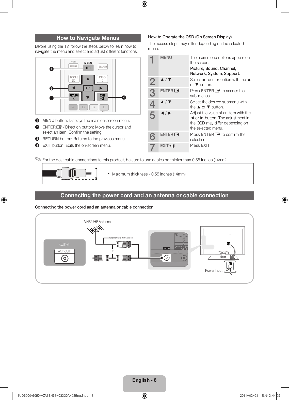 PDF manual for Samsung TV UN55D6050