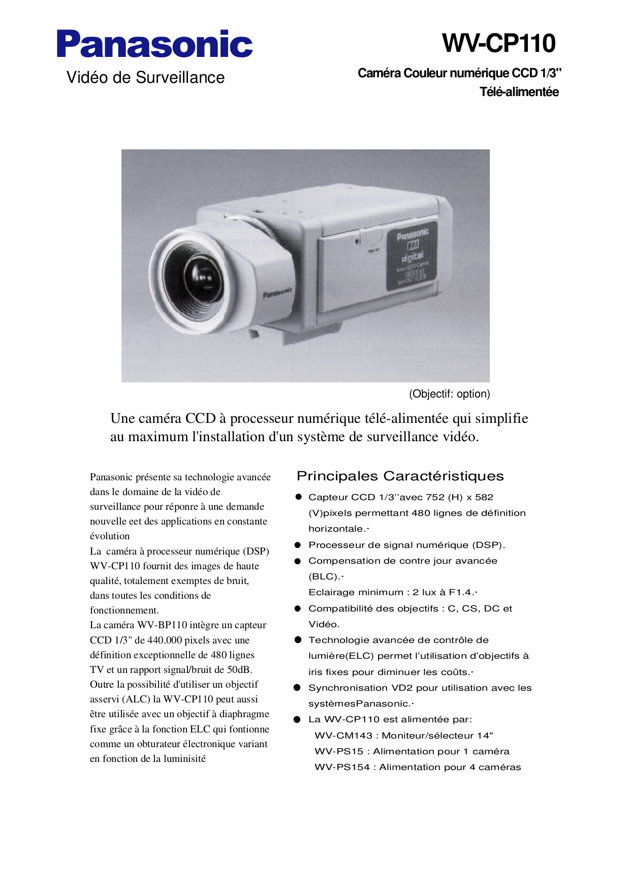 Download Free Pdf For Panasonic WV-CP110 Security Camera Manual