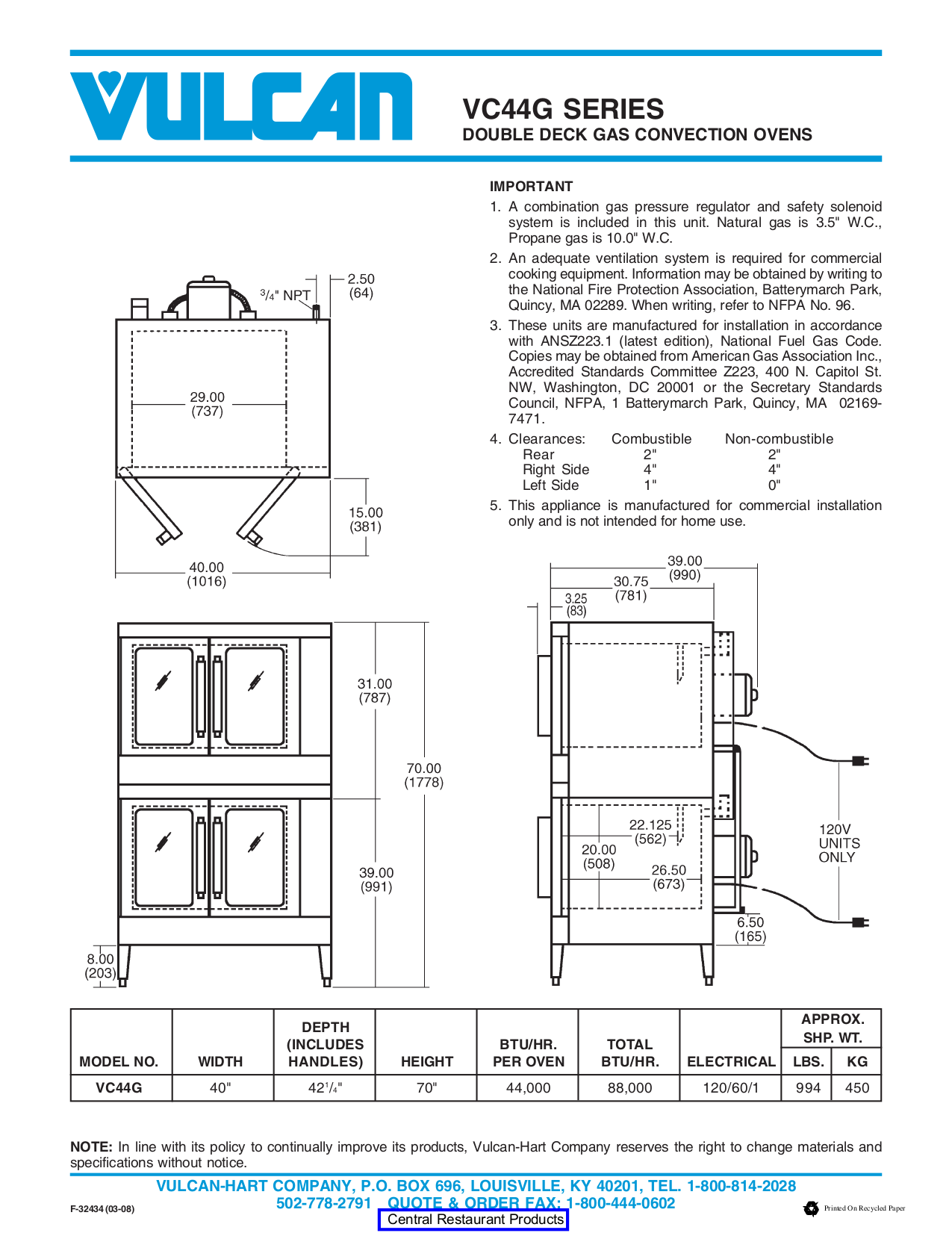 PDF manual for Vulcan Oven VC44GD