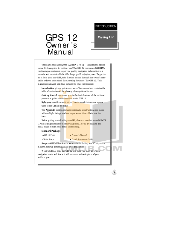 PDF manual for Garmin GPS GPS 12 MAP