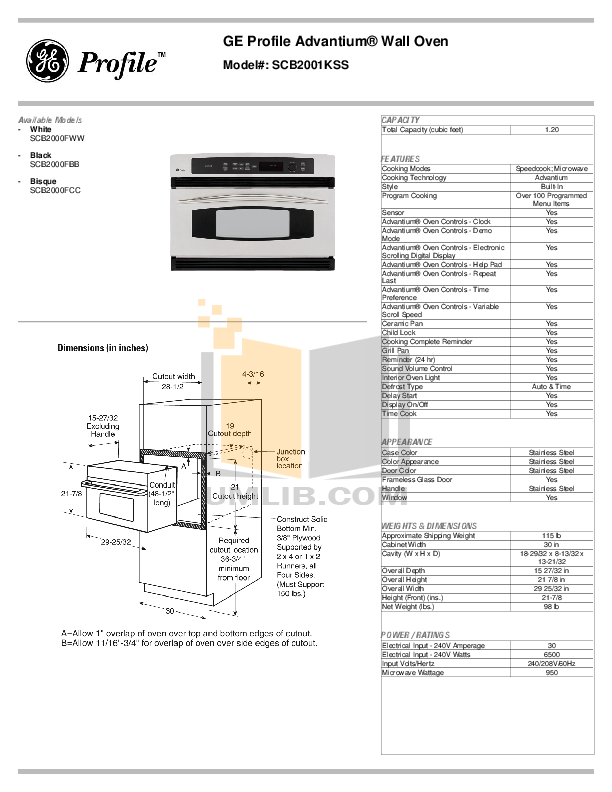Download free pdf for GE Profile Advantium SCB2001KSS Oven manual