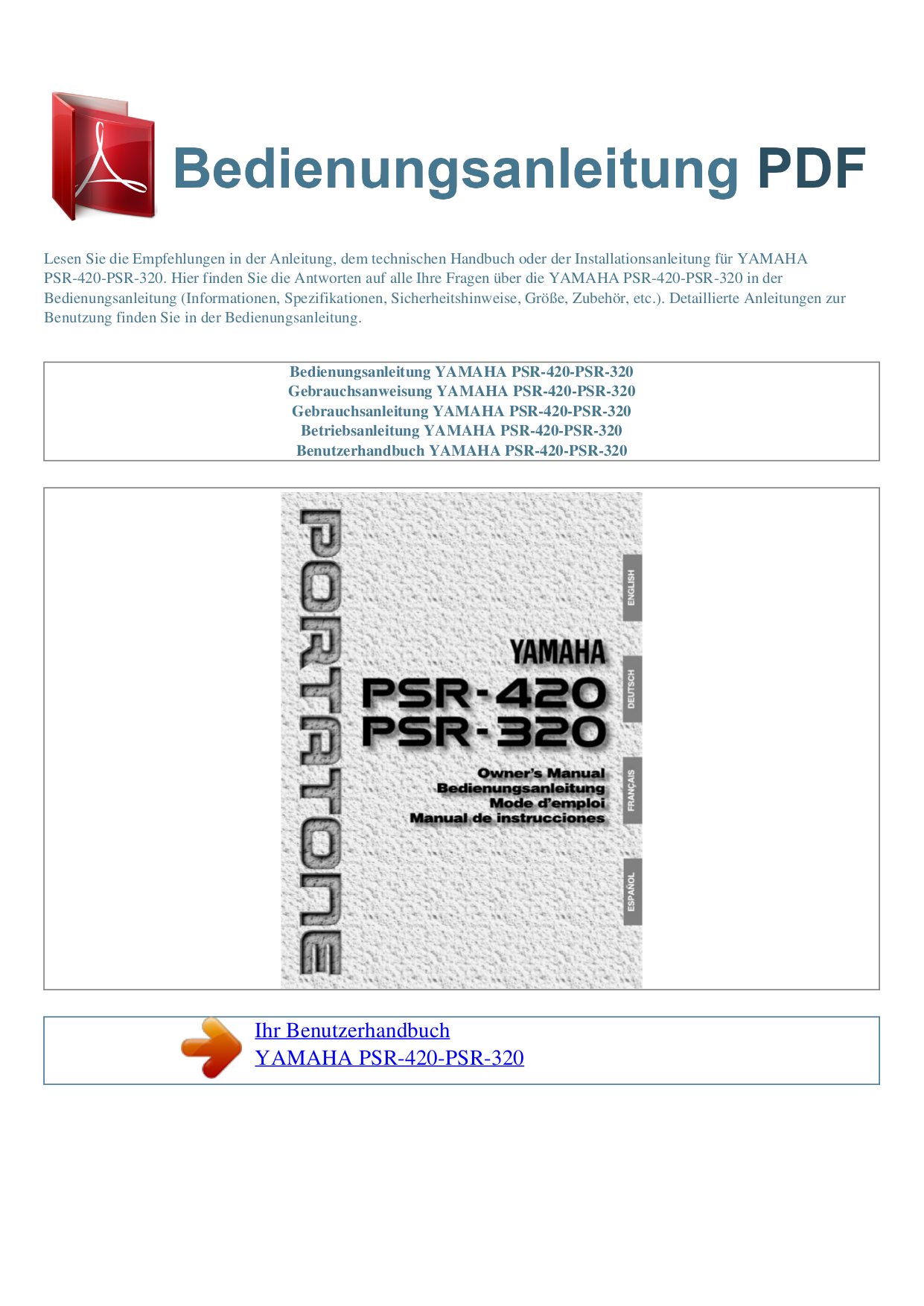 Download free pdf for Yamaha PSR-420 Music Keyboard manual