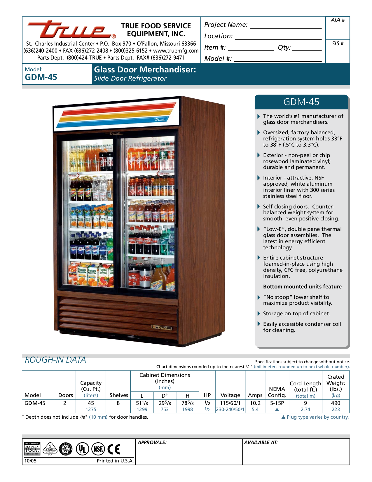 PDF manual for True Refrigerator GDM45