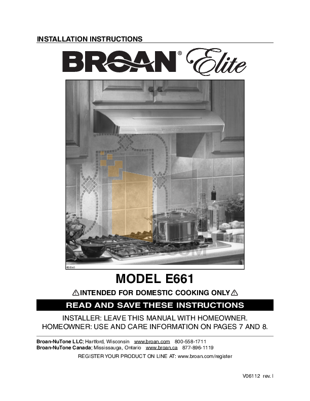 Download free pdf for BroanNuTone Elite Series E661 Hoods Other manual