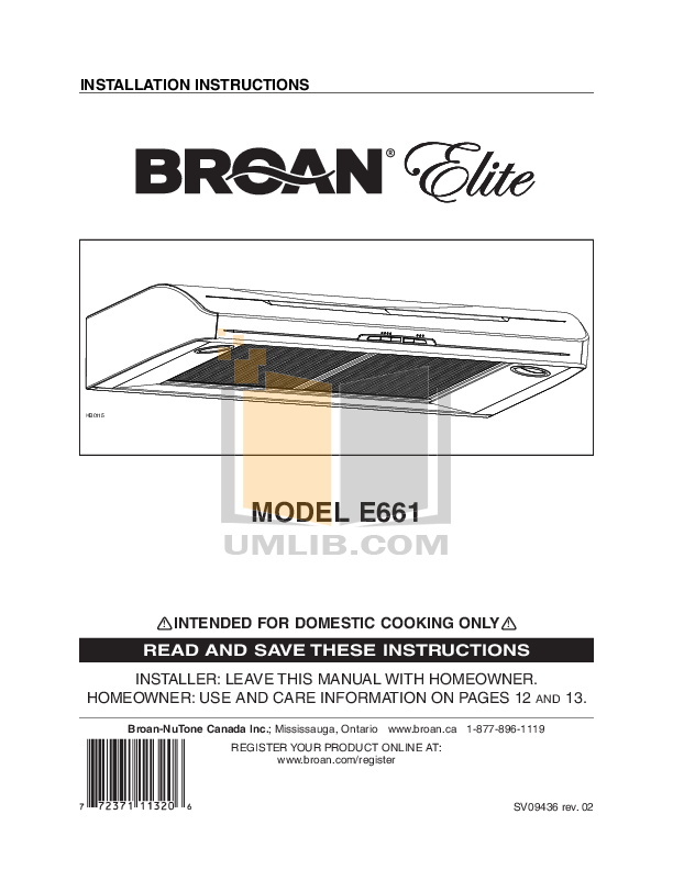 Download free pdf for BroanNuTone Elite Series E661 Hoods Other manual