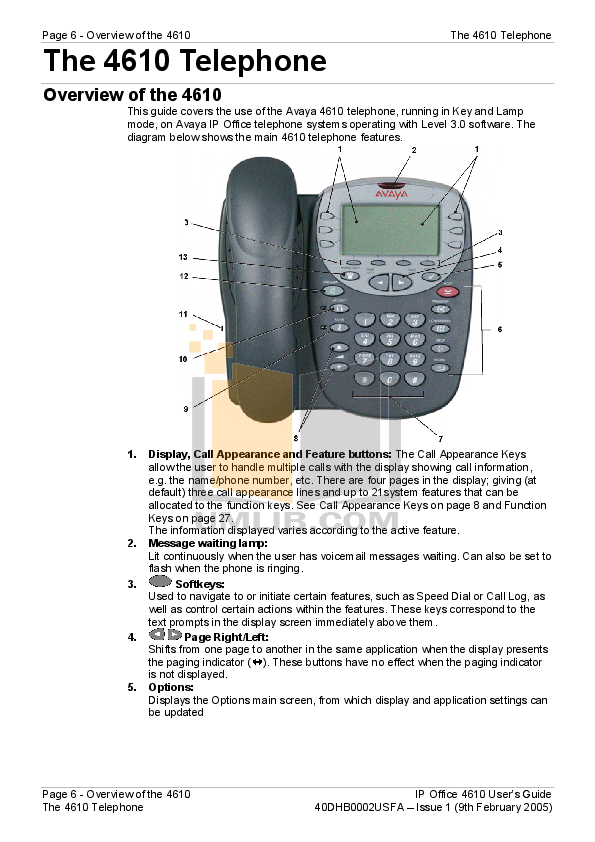 PDF manual for Avaya Telephone 4610