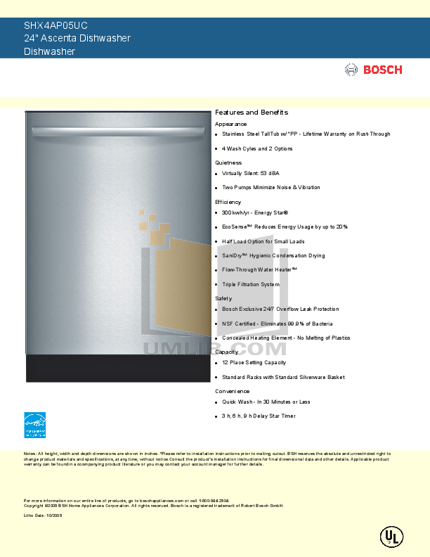 Download free pdf for Bosch Ascenta SHX4AP05UC Dishwasher manual