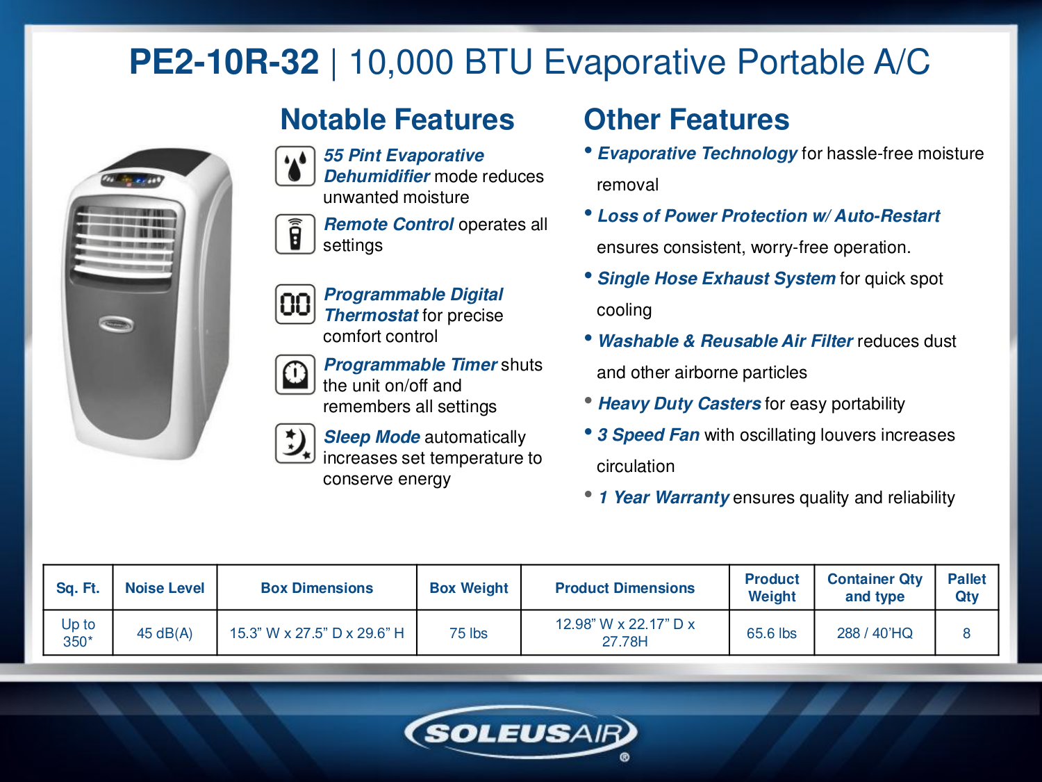 Download free pdf for Soleus PE210R32 Air Conditioner manual