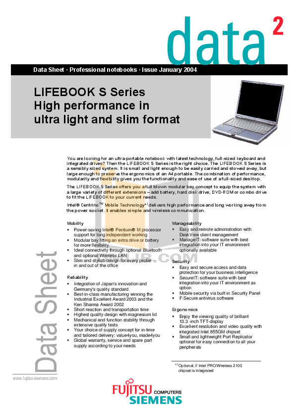 Download free pdf for Fujitsu Lifebook S6120 Laptop manual