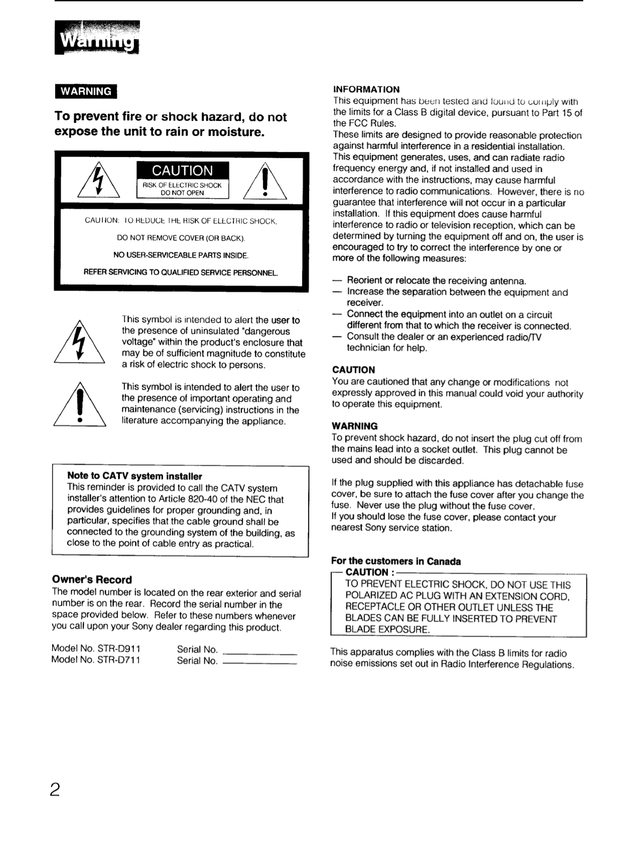 PDF manual for Sony Receiver STR-D711