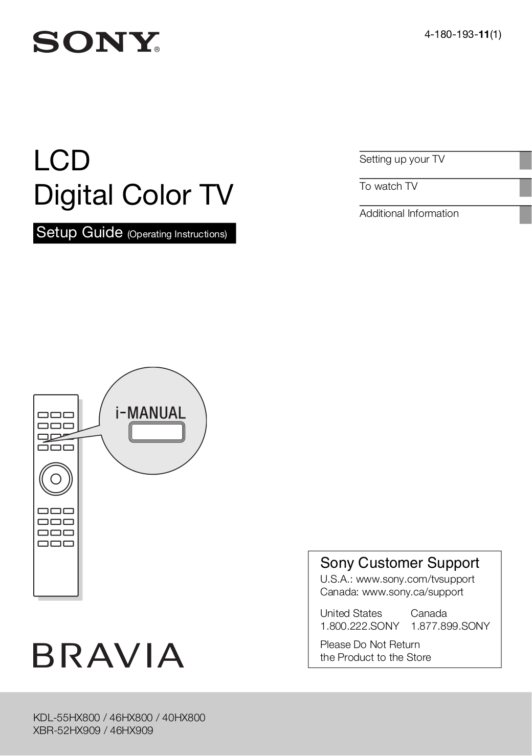 Download free pdf for Sony BRAVIA KDL-46HX800 TV manual