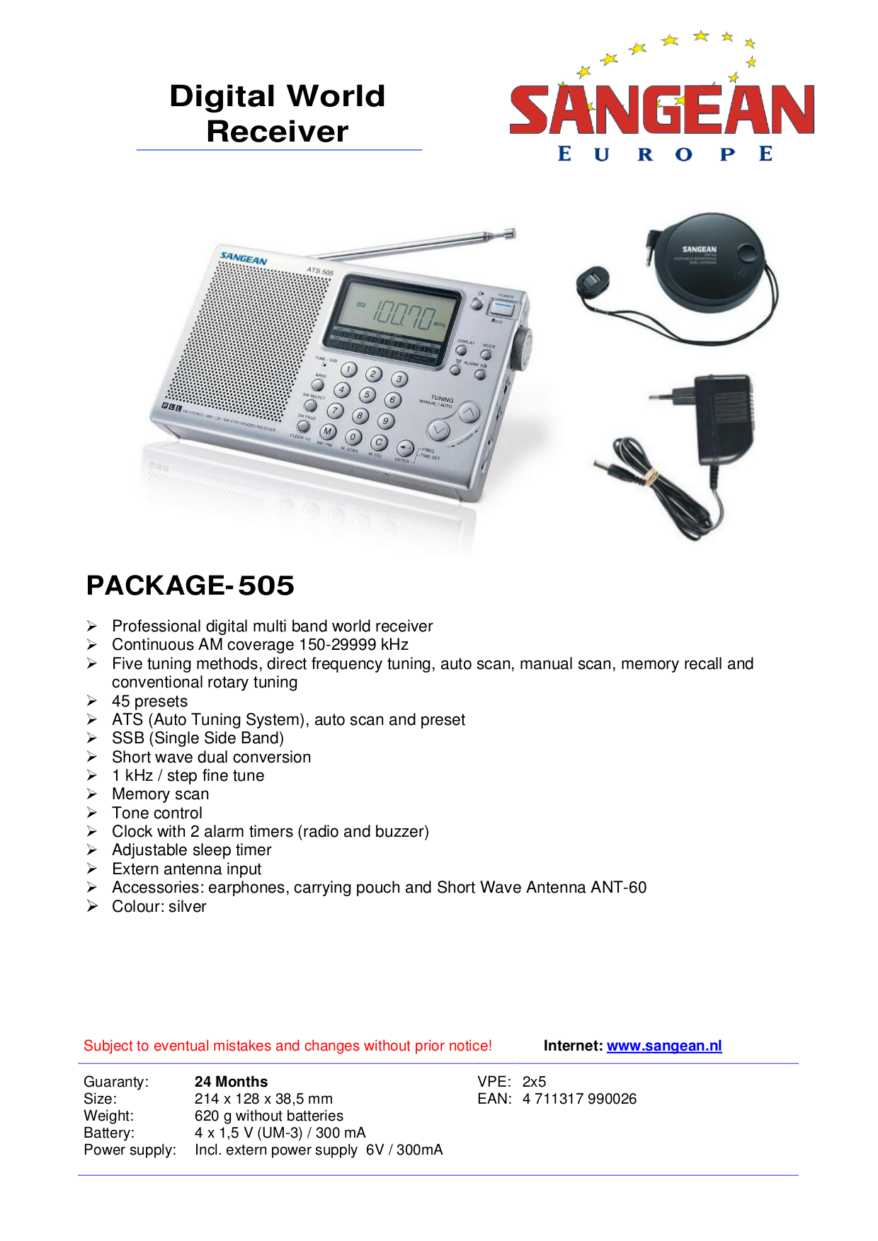 Download free pdf for Sangean ATS505 Radio manual