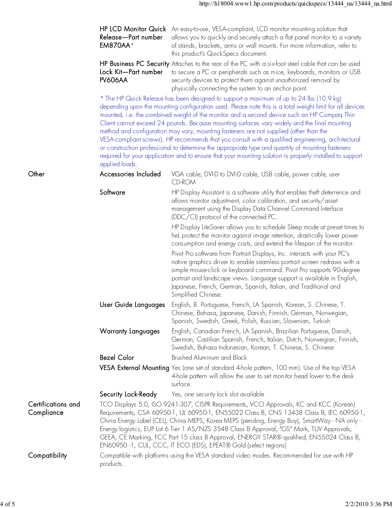 PDF manual for HP Monitor Compaq LA2405WG